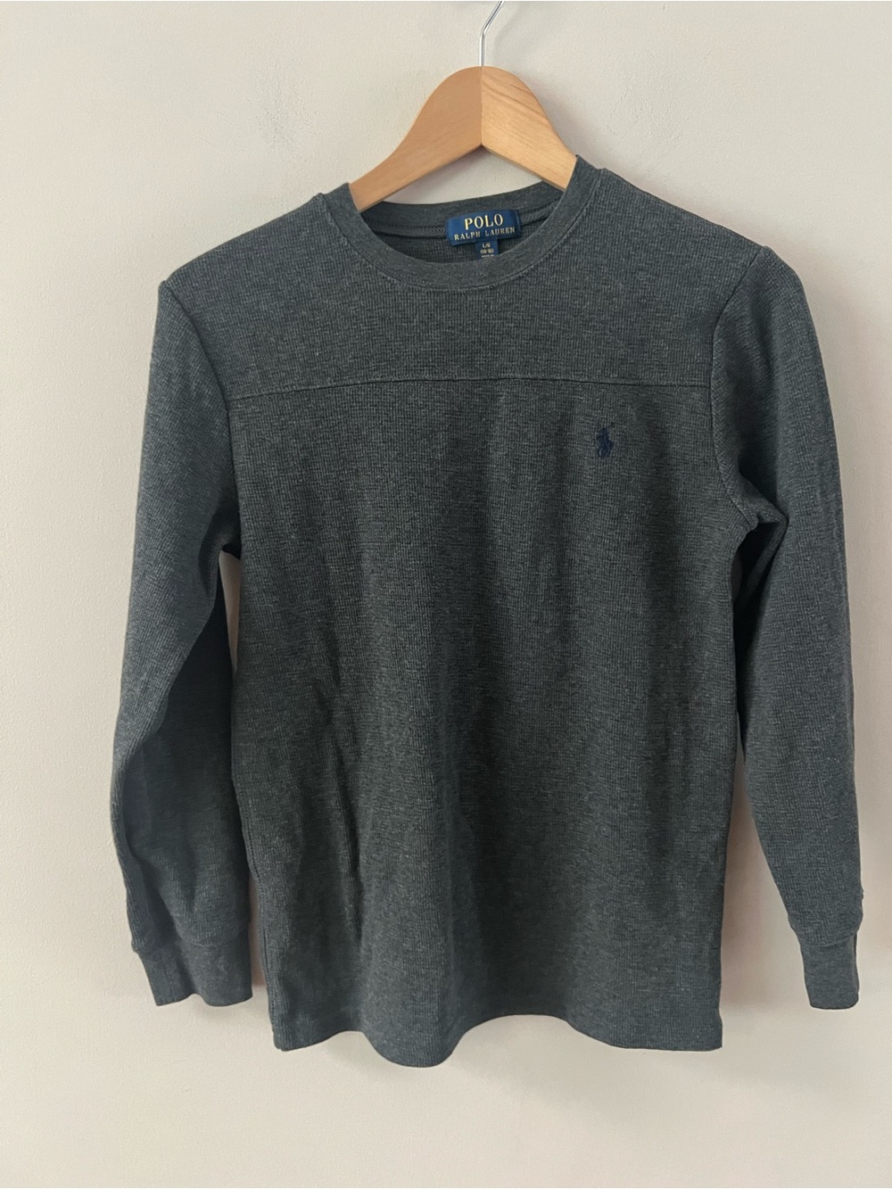Polo by Ralph Lauren Charcoal gray Crewneck waffle knit shirt boys large 14 16